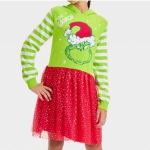 New Girls The Grinch Sweater Tulle Dress with Hood Size M